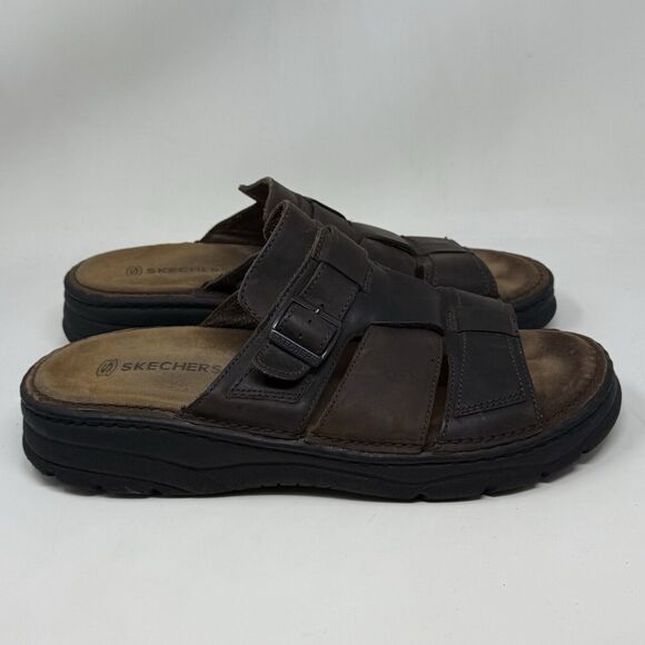 Skechers Jammers Platform Sandals Mens 13 Brown Leather Chunky Sole Vintage Y2K - Picture 1 of 16